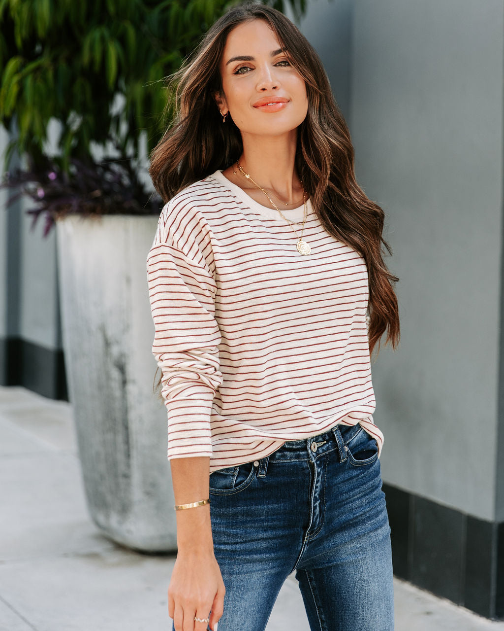 Jack Striped Cotton Blend Long Sleeve Top