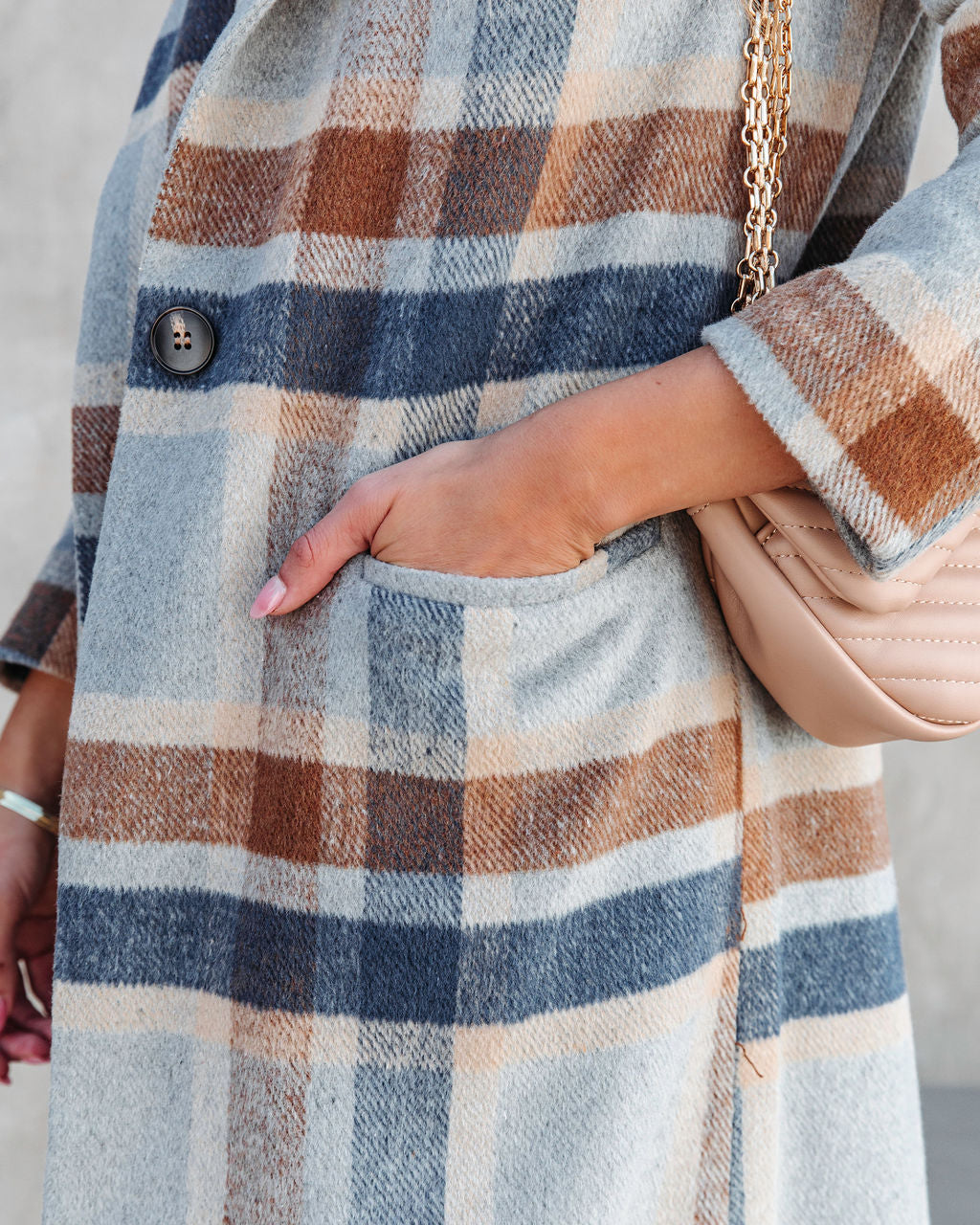 Brisk Rain Strolls Pocketed Plaid Coat