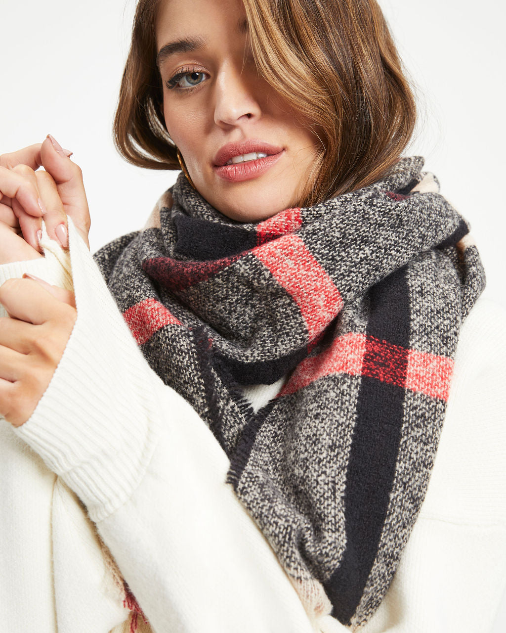 Brandon Plaid Frayed Scarf