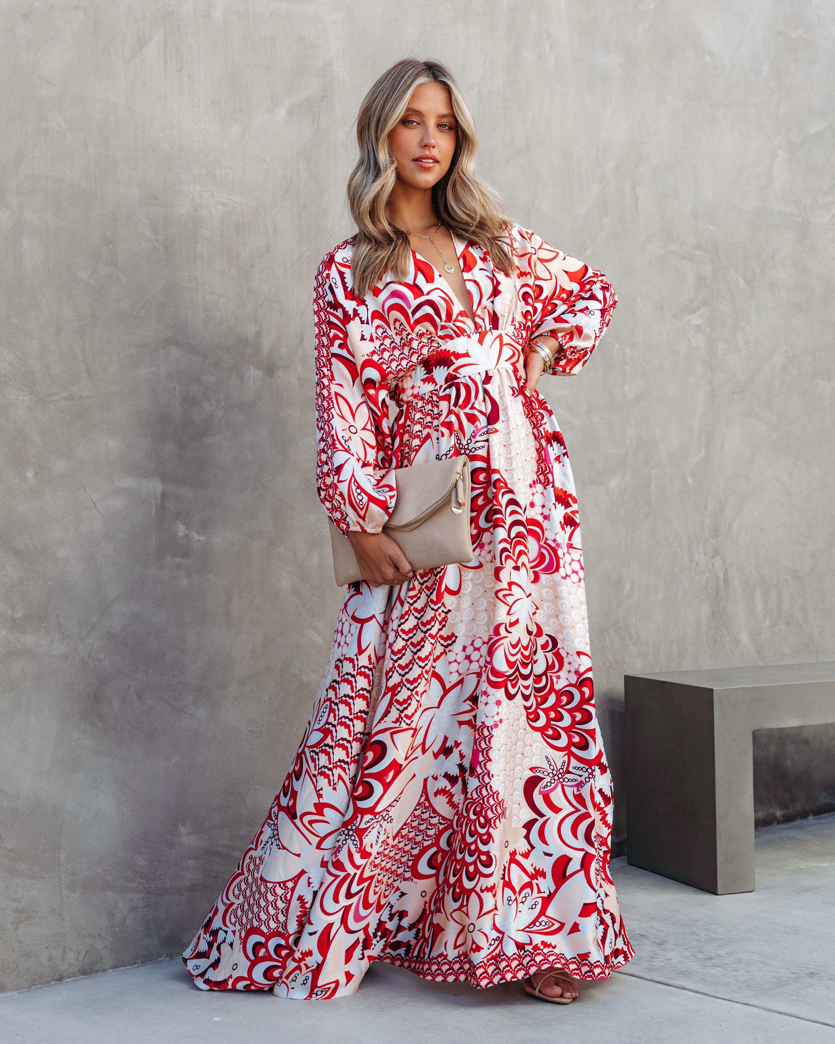 Fall At The Marina Satin Printed Side Slit Maxi Dress