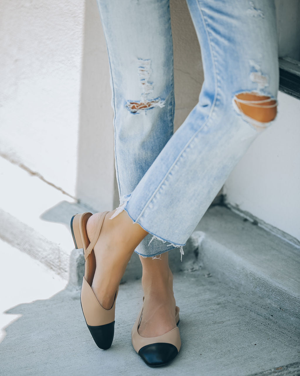 Coco Slingback Flats - Black Beige Combo