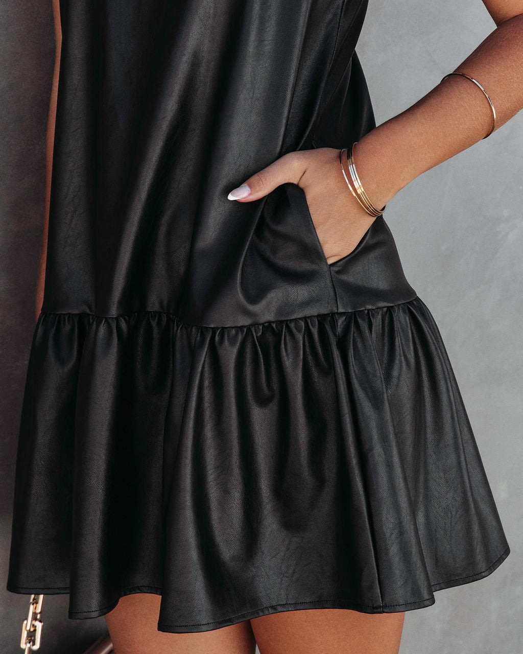 Tyler Pocketed Faux Leather Mini Dress - Black