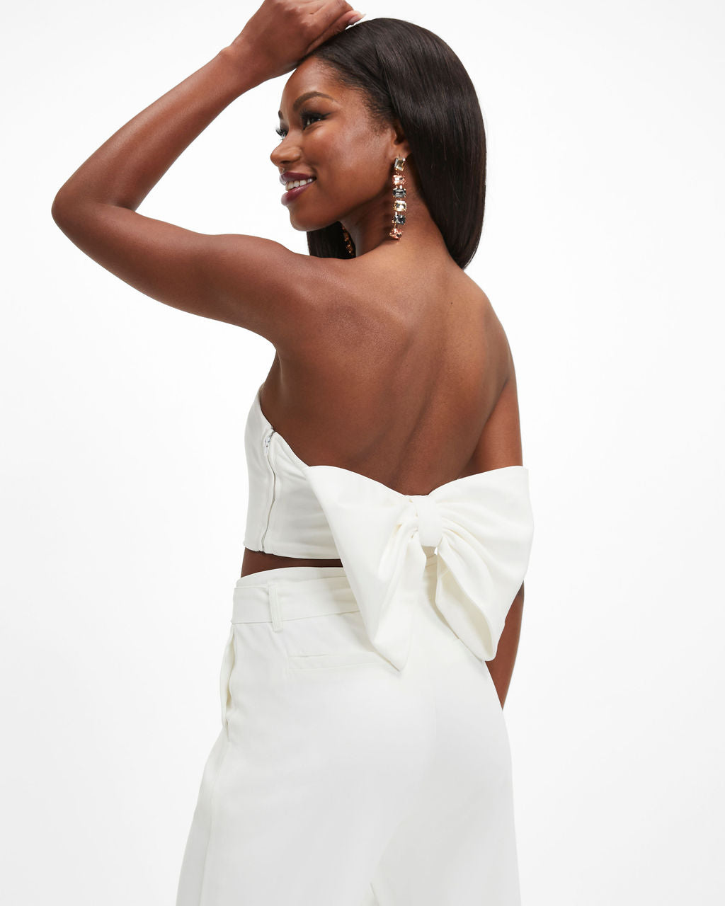 Put A Bow On It Strapless Crop Top - White