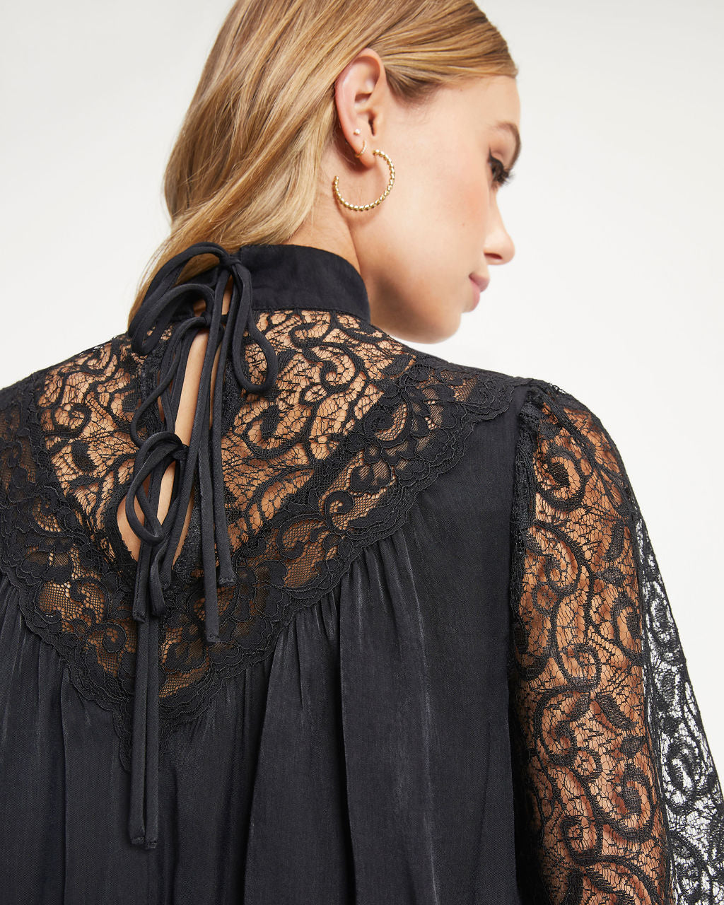 Down Memory Lane Lace Contrast Top - Black