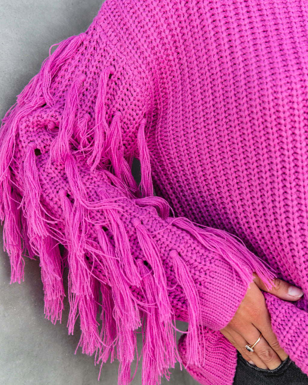 Gabriella Knit Fringe Pullover Sweater- Magenta