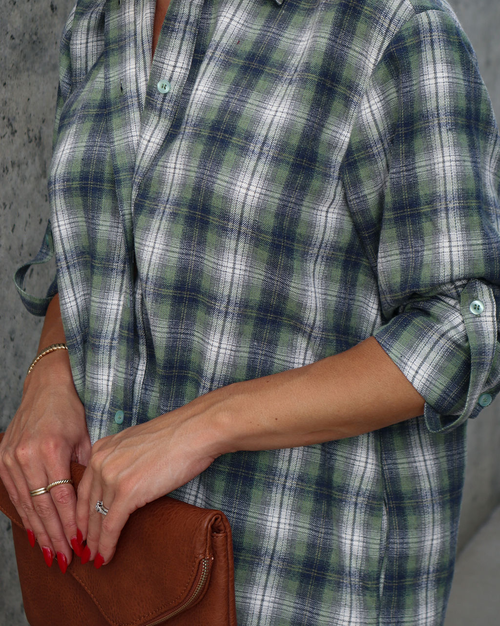 Averie Plaid Pocketed Shirt Dress - Green