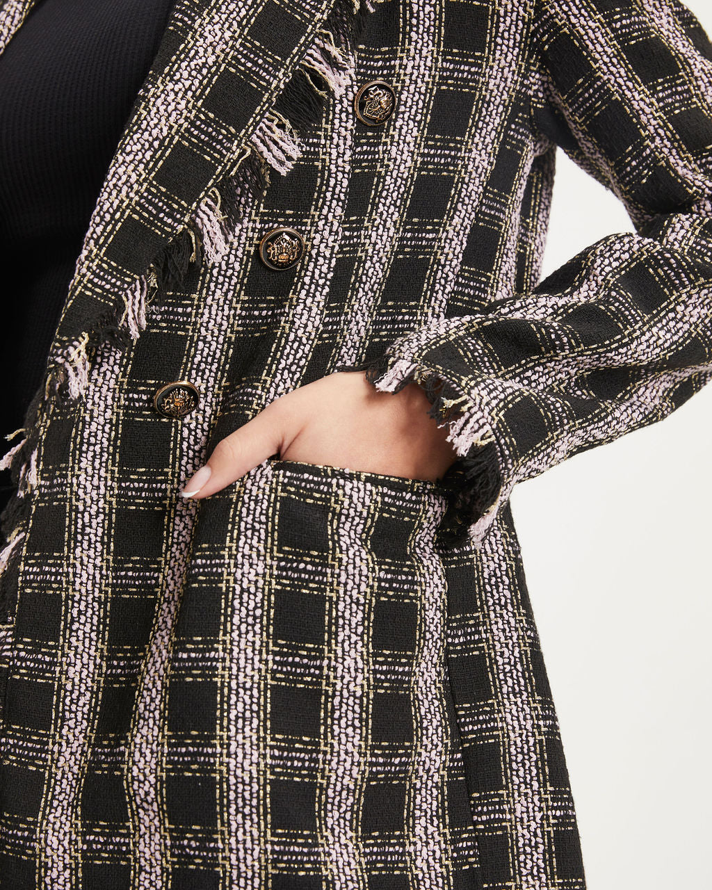 Laney Plaid Tweed Blazer - Black