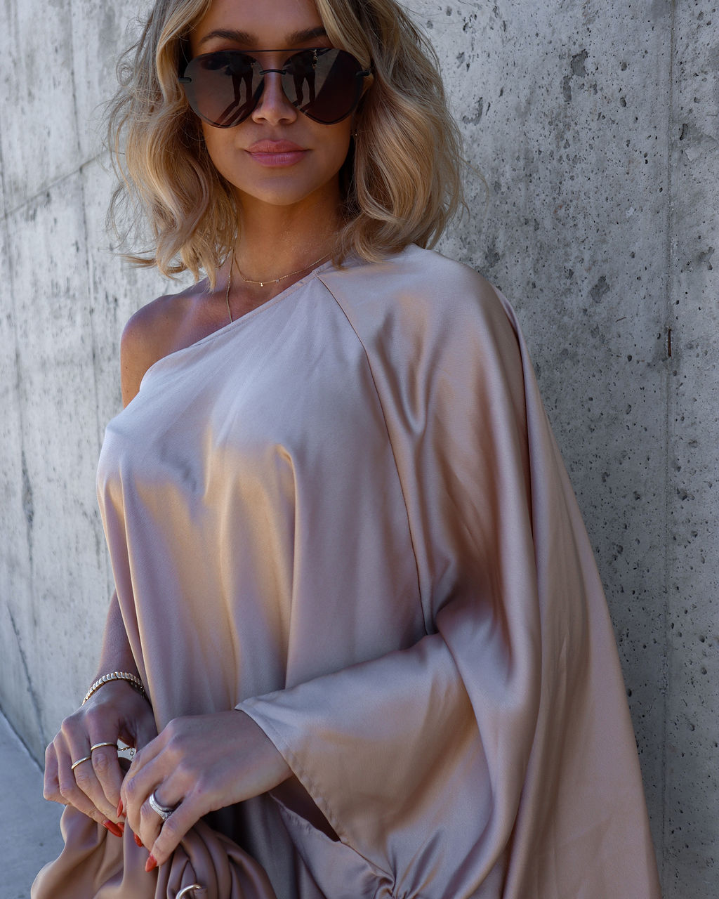 Citizen Of The World Satin One Shoulder Top - Champagne