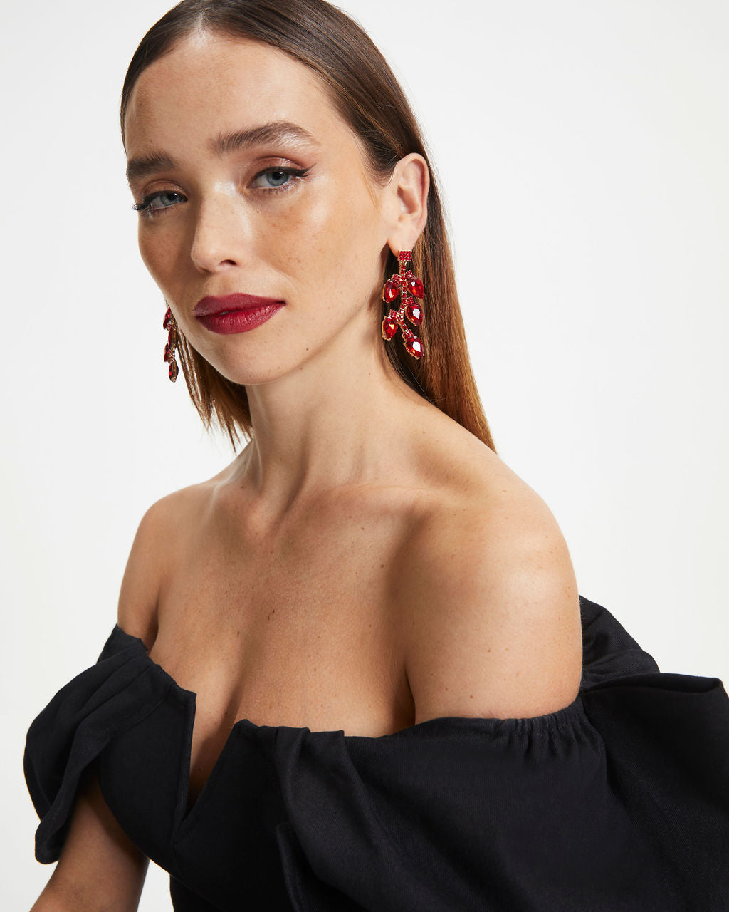 Lexa Crystal Drop Earrings - Red