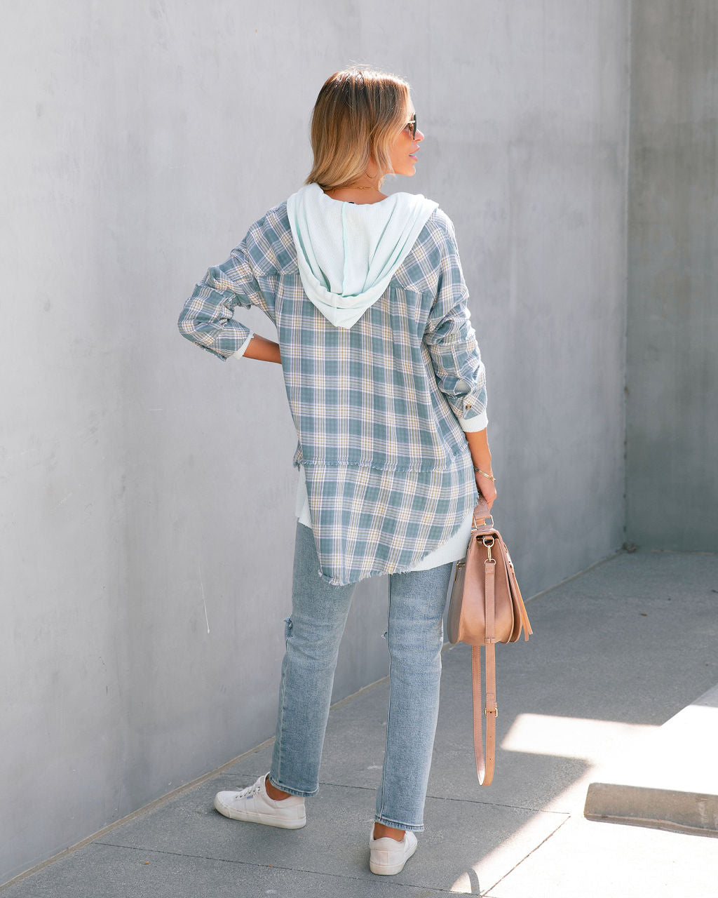 Remy Cotton Frayed Hooded Plaid Top - SALE