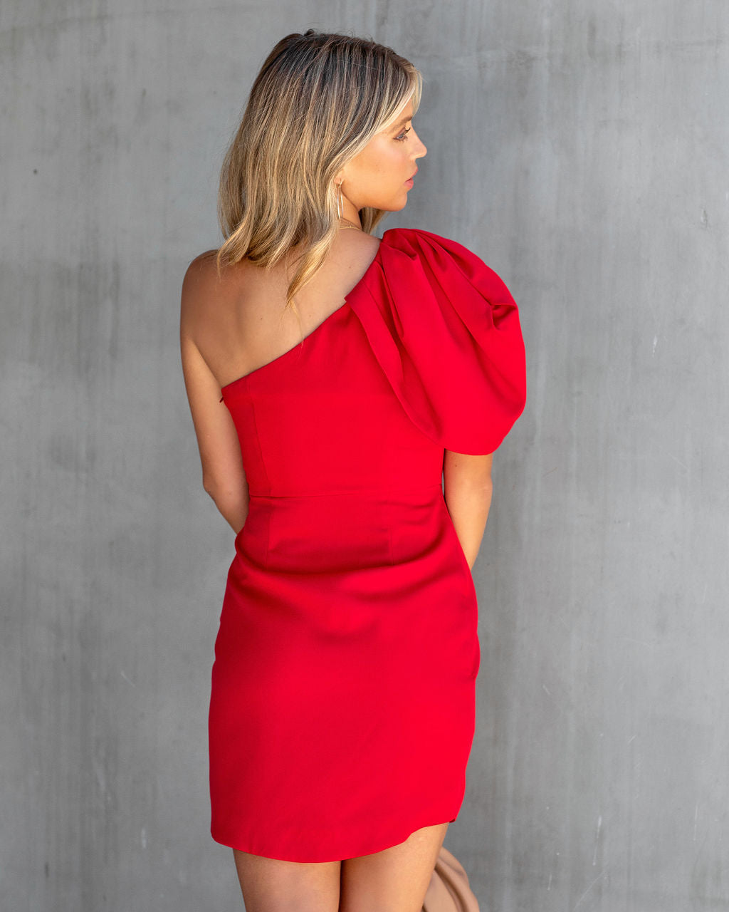 Scarletta One Shoulder Drape Mini Dress - Red