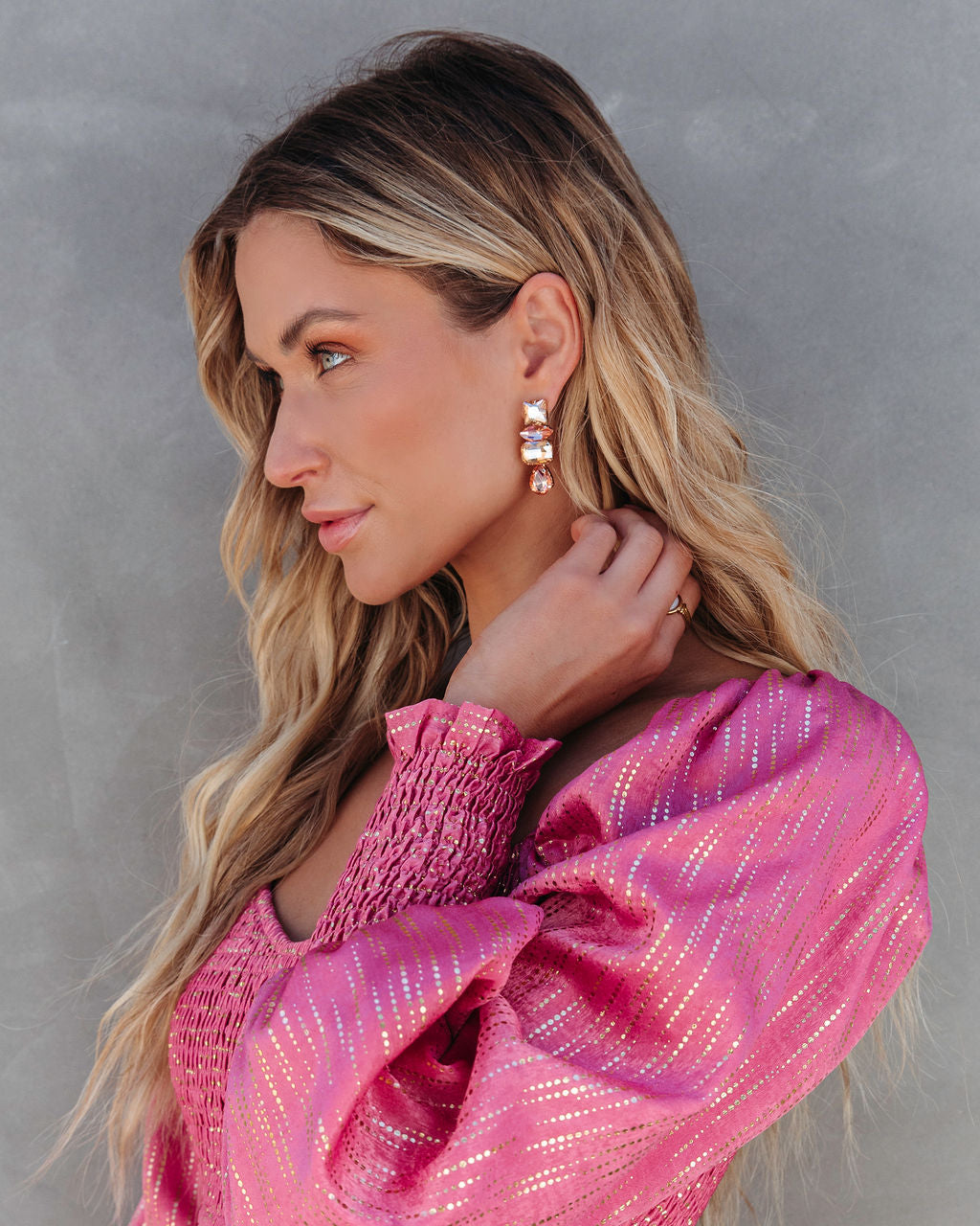 Such A Gem Crystal Drop Earrings - Blush