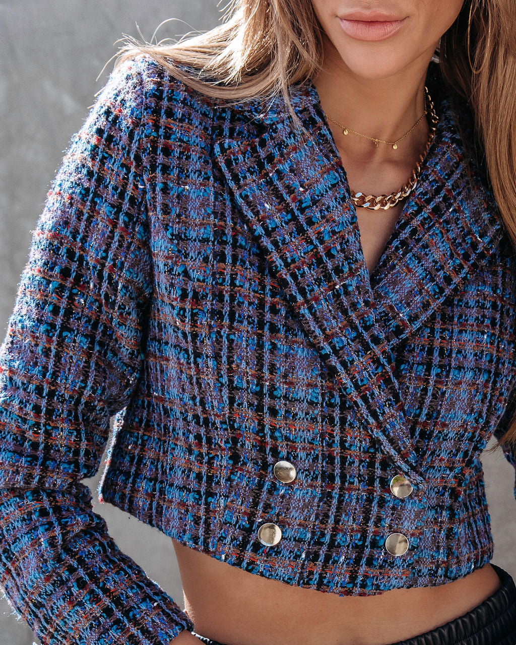 Breaking The Rules Tweed Crop Blazer - Purple Multi