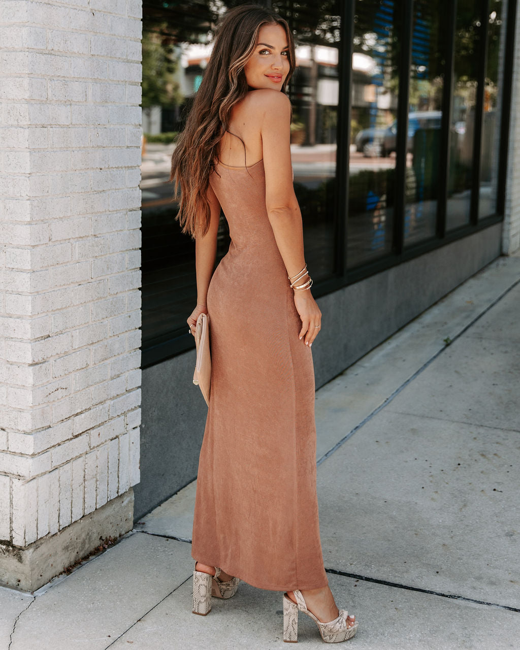 She Is Sensational One Shoulder Midi Dress - Mocha