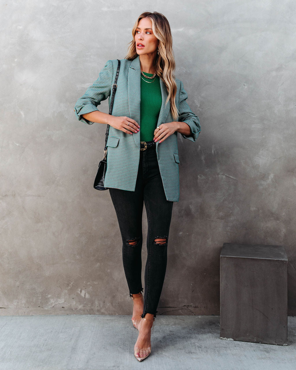 No Brainer Pocketed Plaid Blazer