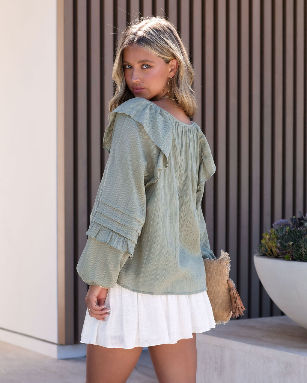 Talsey Cotton Textured Top - Olive - FINAL SALE