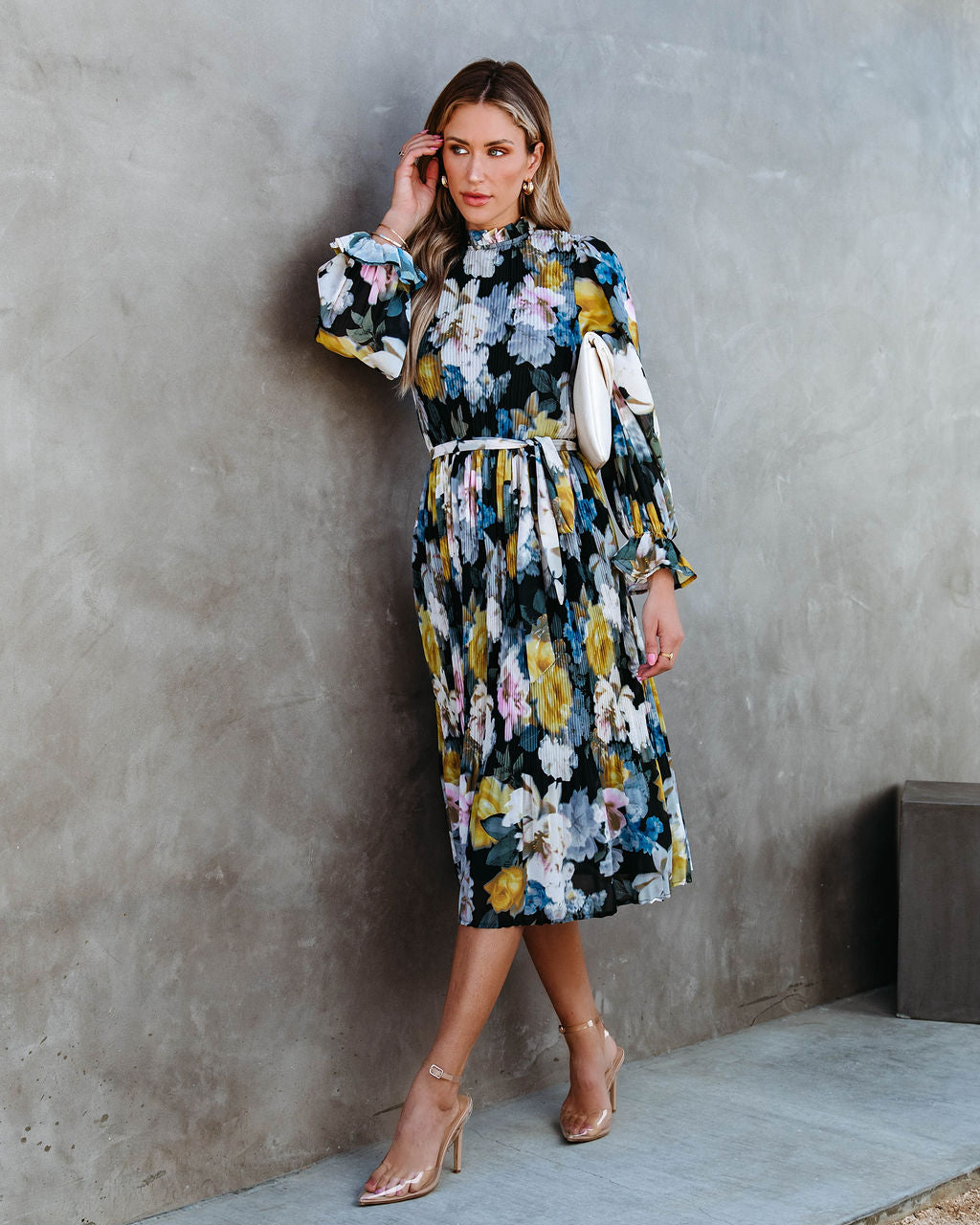 La Dolce Vita Floral Pleated Midi Dress
