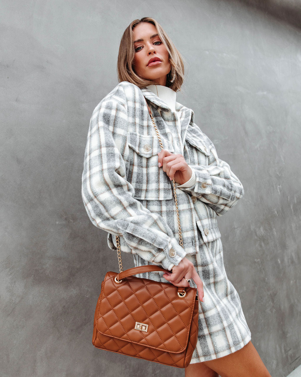 Yvette Quilted Crossbody Shoulder Bag - Camel