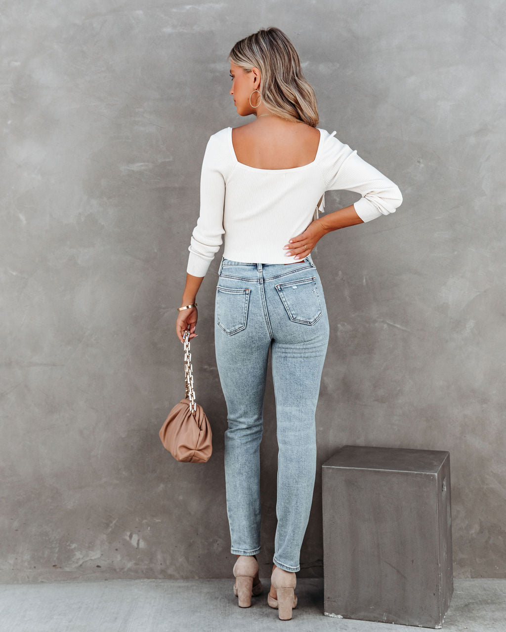 Celeste Ribbed Ruffle Crop Top - Cream