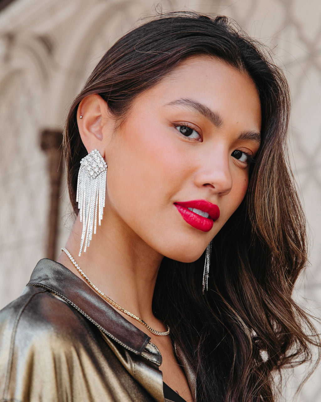 Diamond Fringe Drop Earrings - Silver