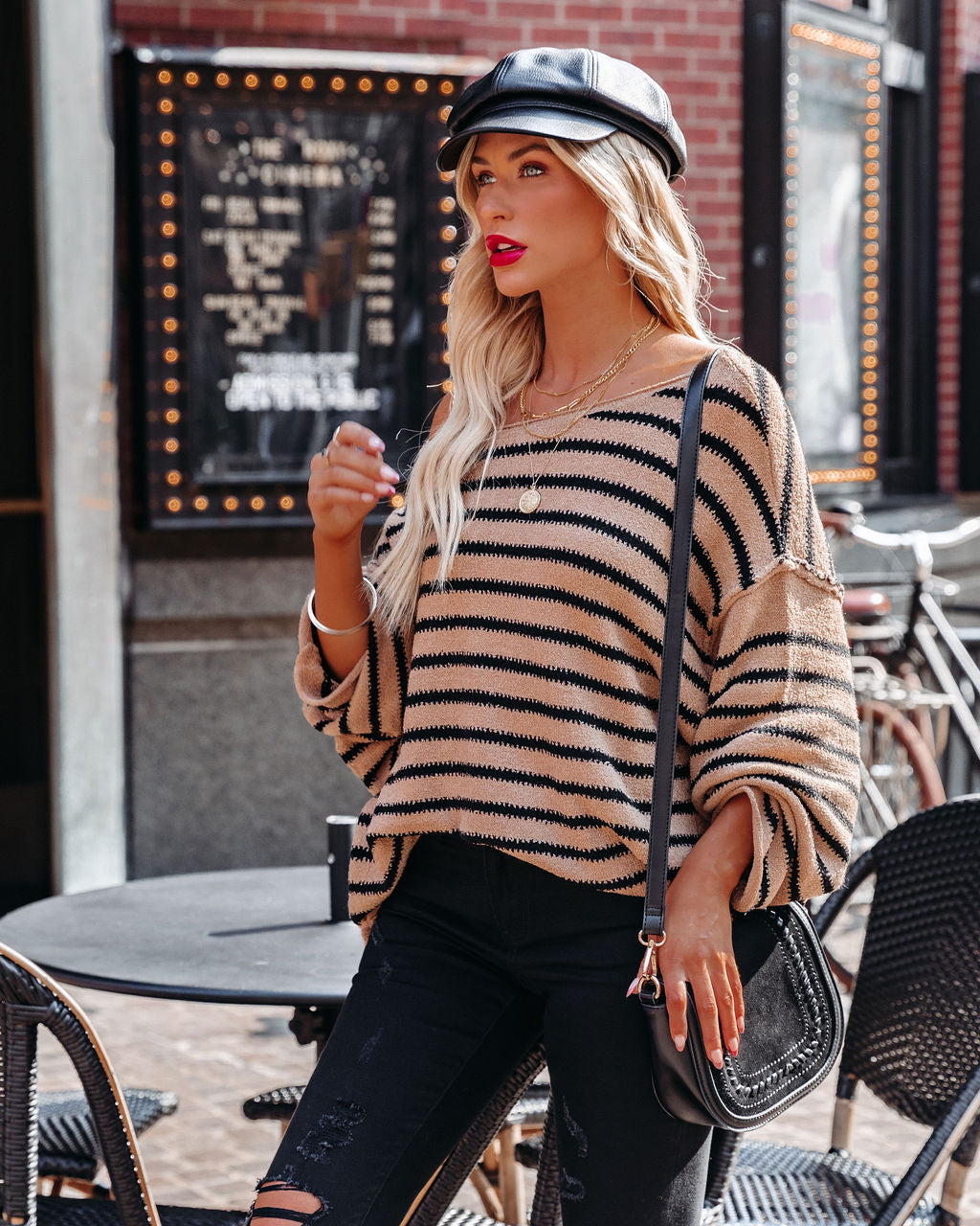 Pippa Striped Knit Sweater - Tan Black