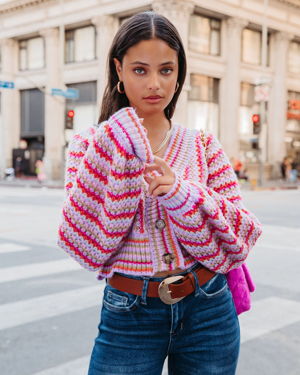 Tunnel Vision Striped Knit Balloon Sleeve Cardigan