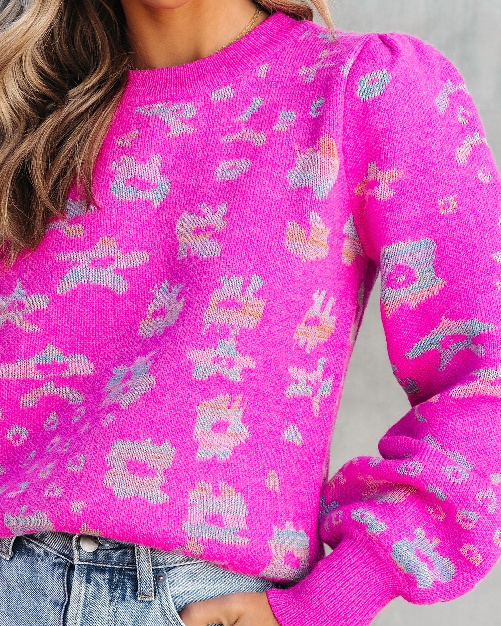 Danielle Knit Balloon Sleeve Pullover Sweater - Fuchsia