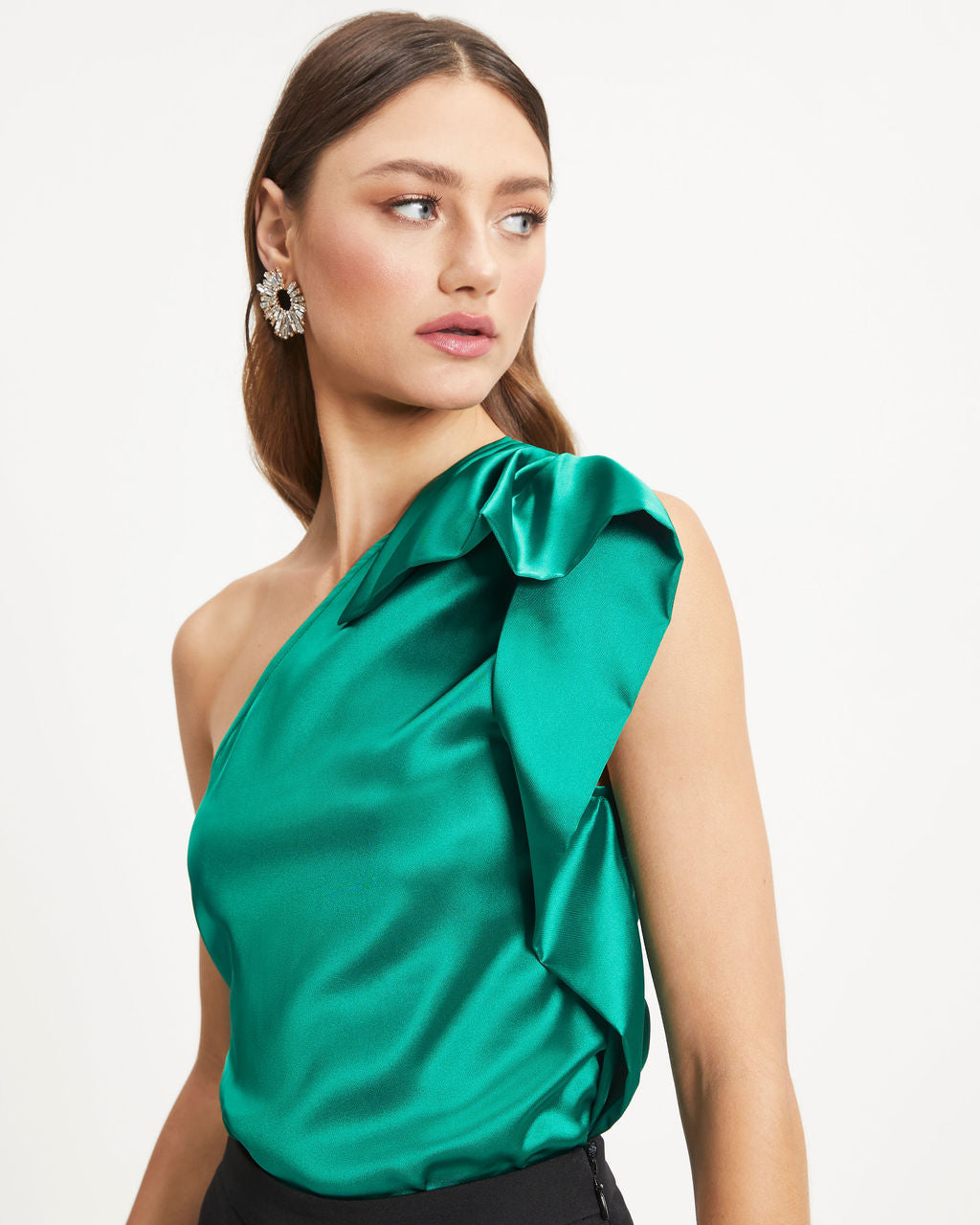 Malani Satin One Shoulder Top - Green