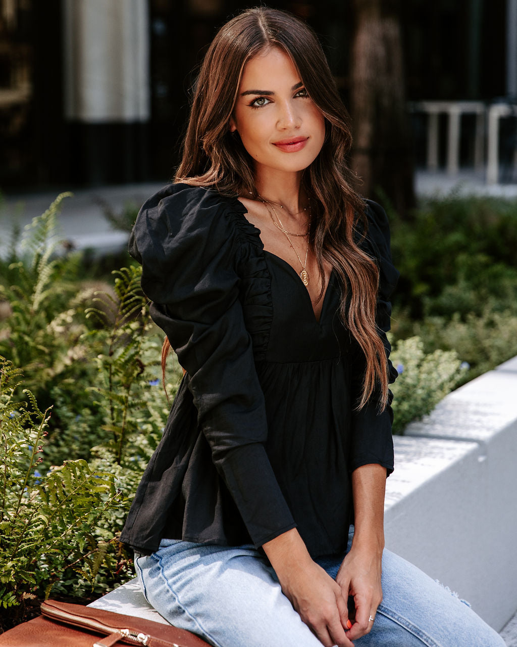 Your Royal Flyness Sweetheart Puff Sleeve Top - Black