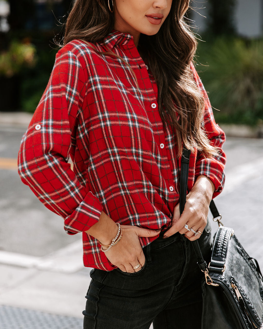 Kristen Plaid Button Down Top - Red