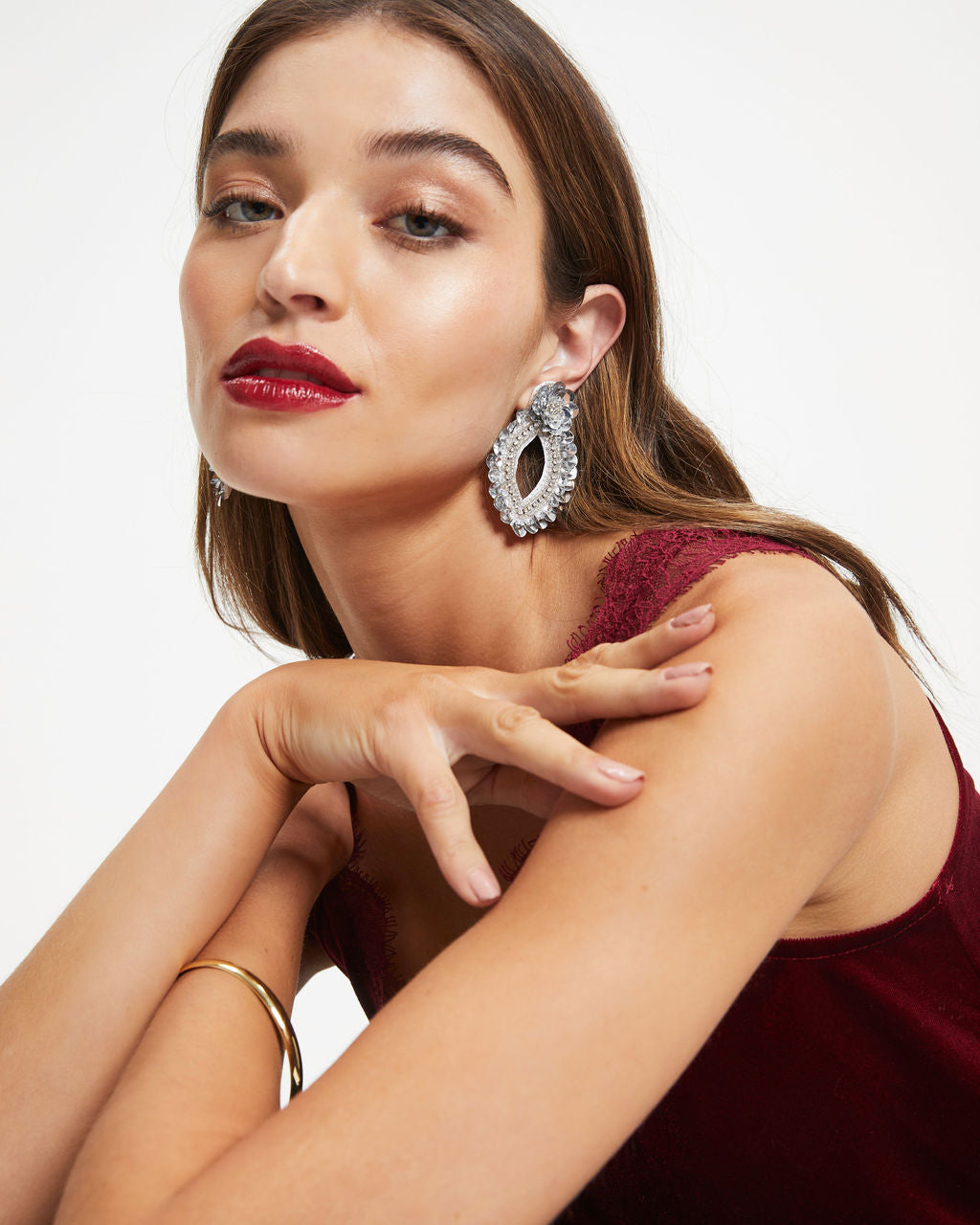 Paula Sequin Crystal Drop Earrings - Silver