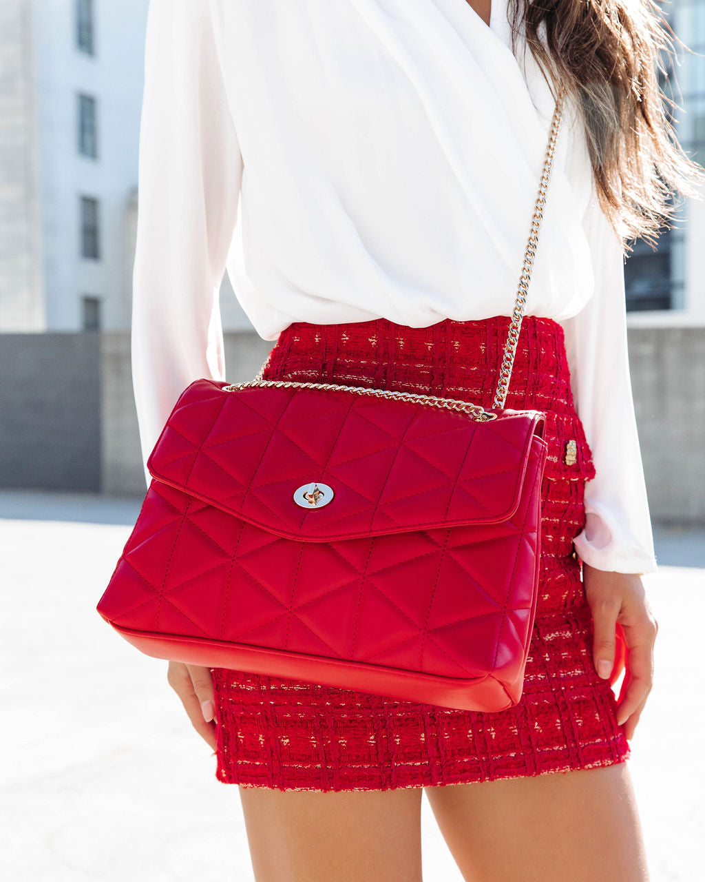 Gabriela Quilted Crossbody Bag - Red