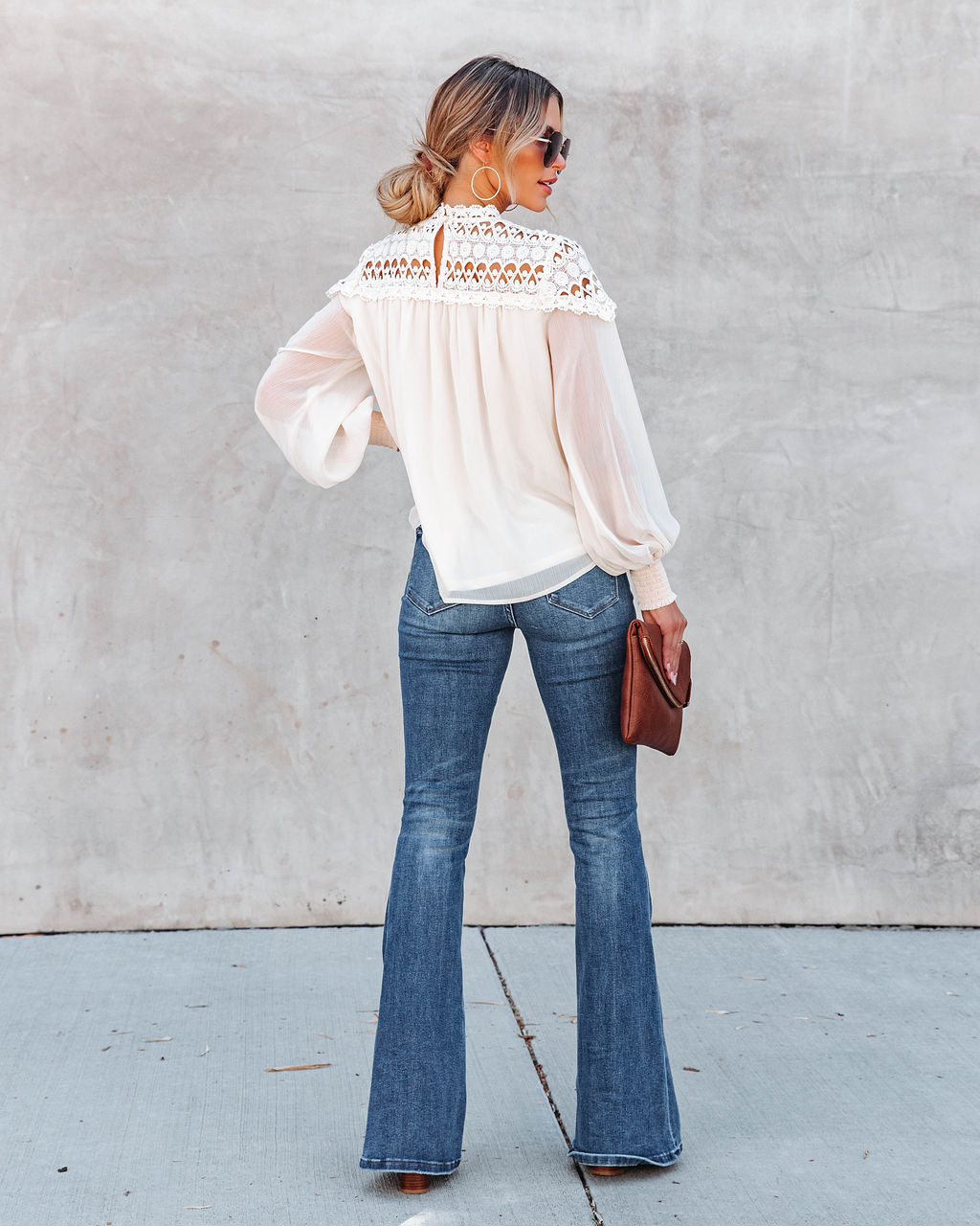 Wild As The Wind Crochet Lace Chiffon Top - Cream - SALE