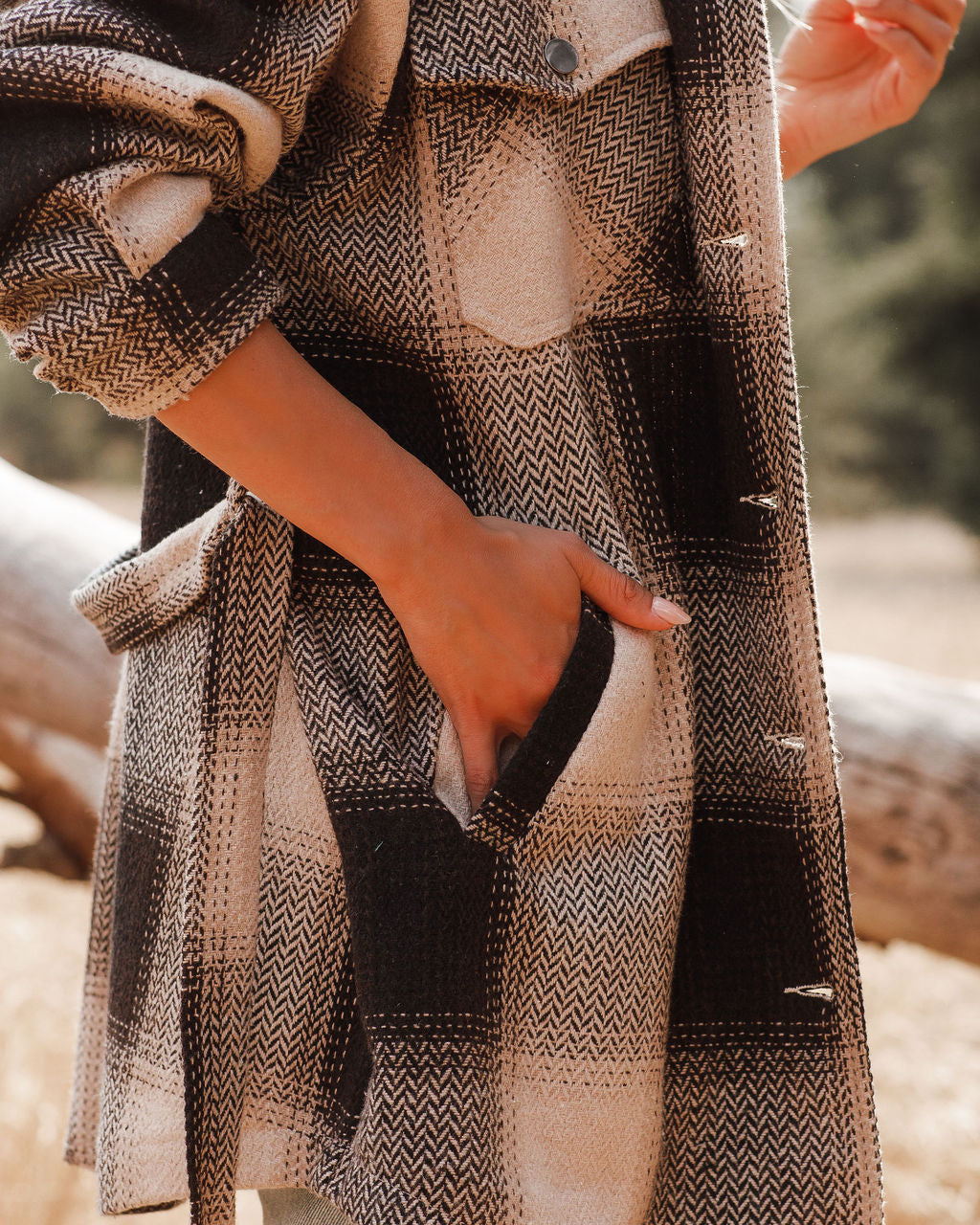 Pike Pocketed Belted Plaid Shacket - Dark Brown