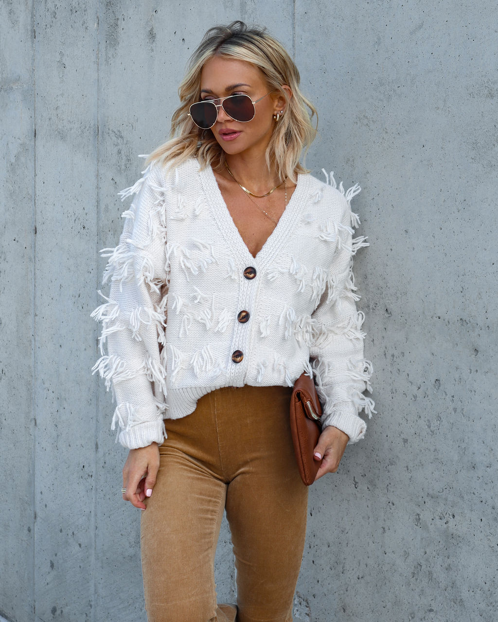 Florencia Fringe Knit Cardigan - Cream