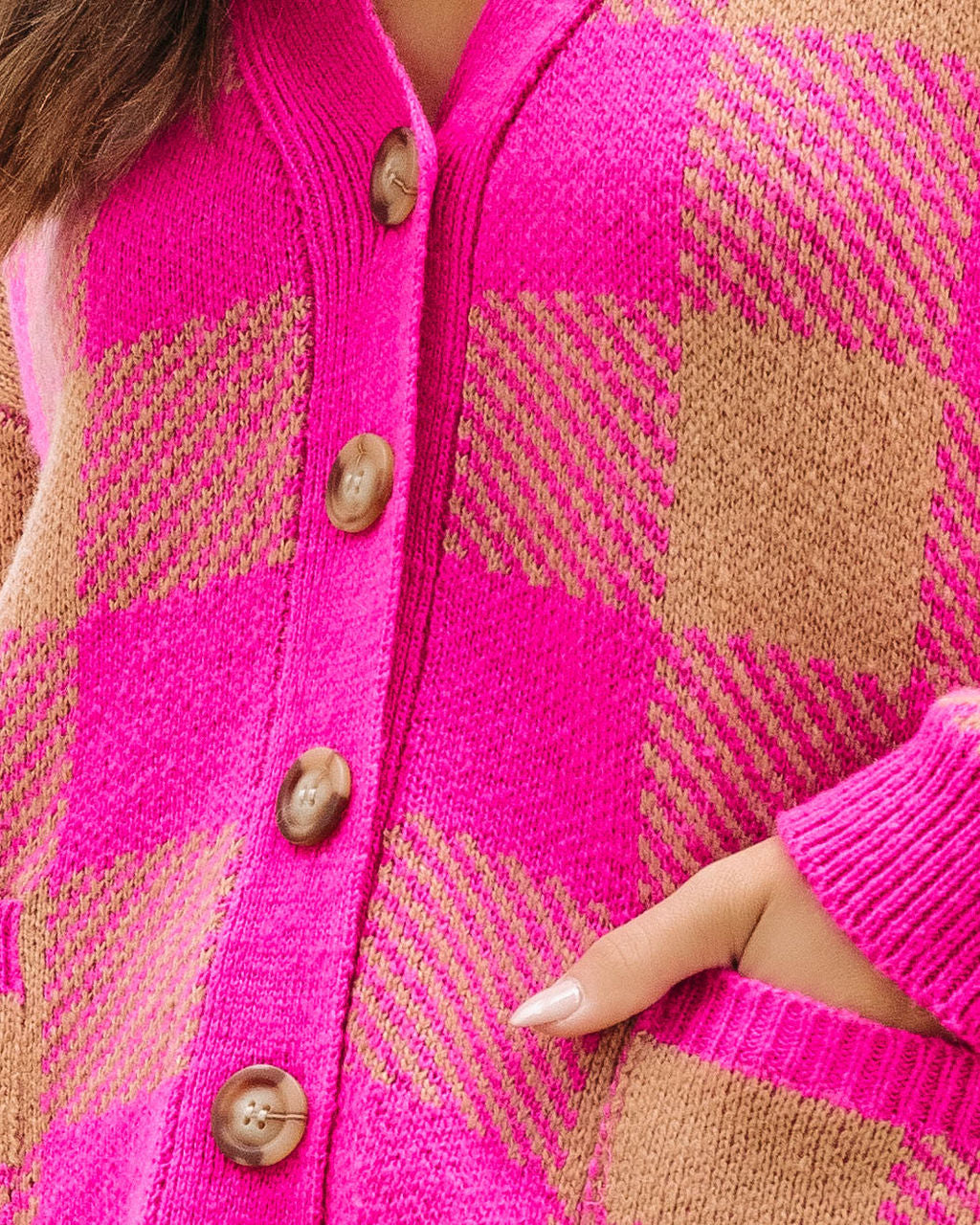 No Drama Here Plaid Pocketed Cardigan - Camel