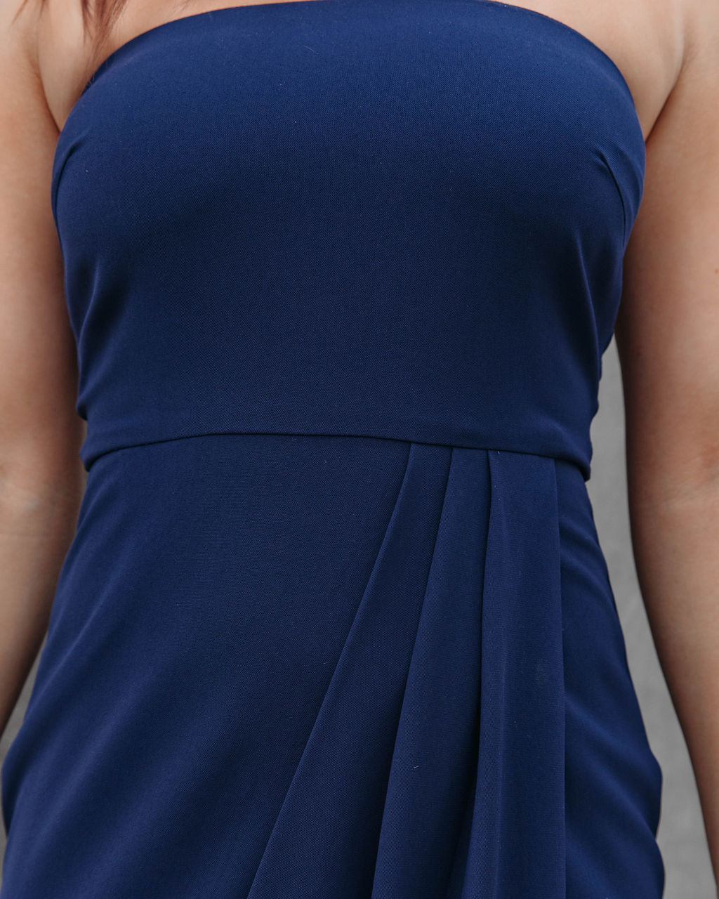 Aglow Strapless Draped Midi Dress - Navy - FINAL SALE
