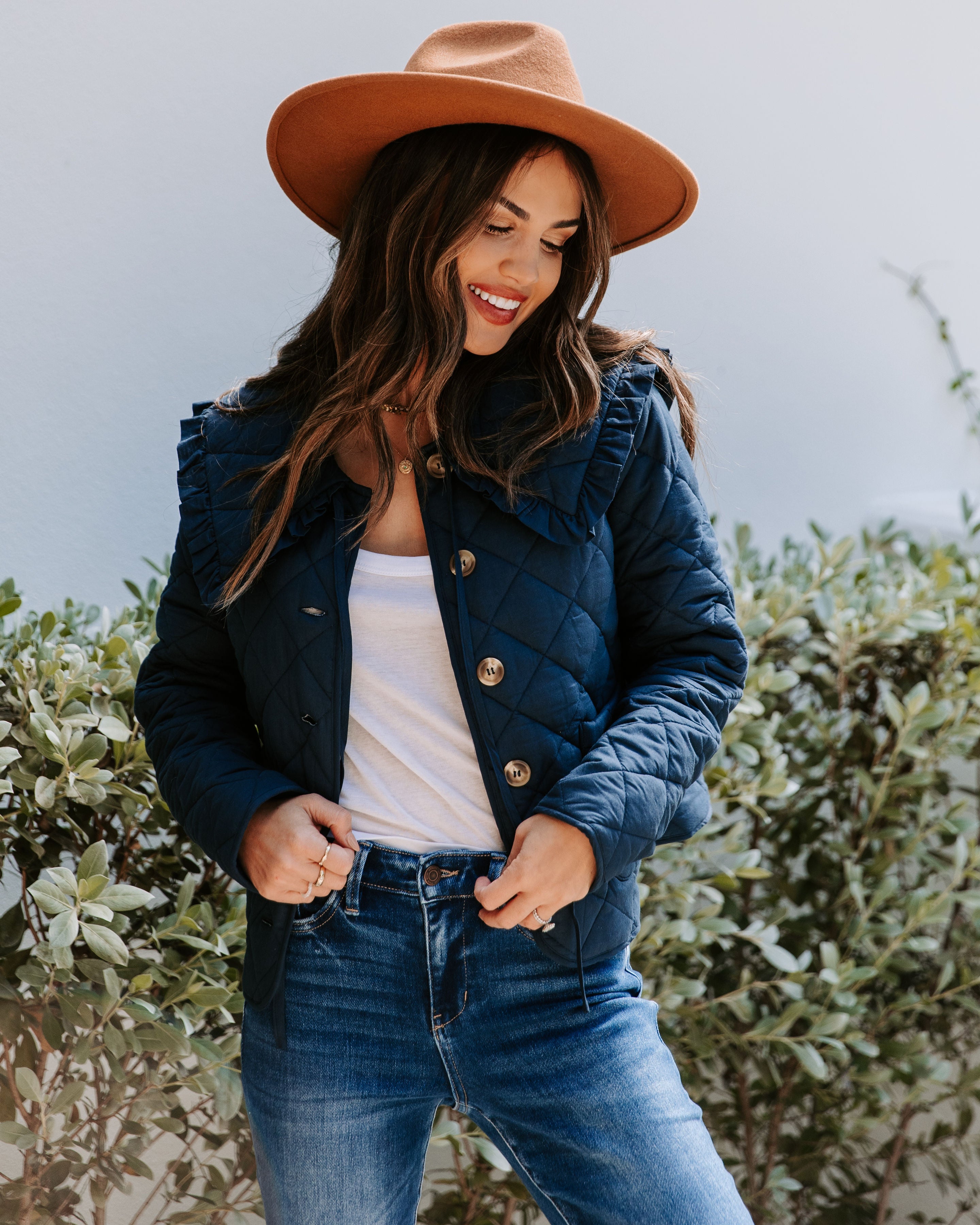 Loretta Cotton Pocketed Quilted Jacket - Navy