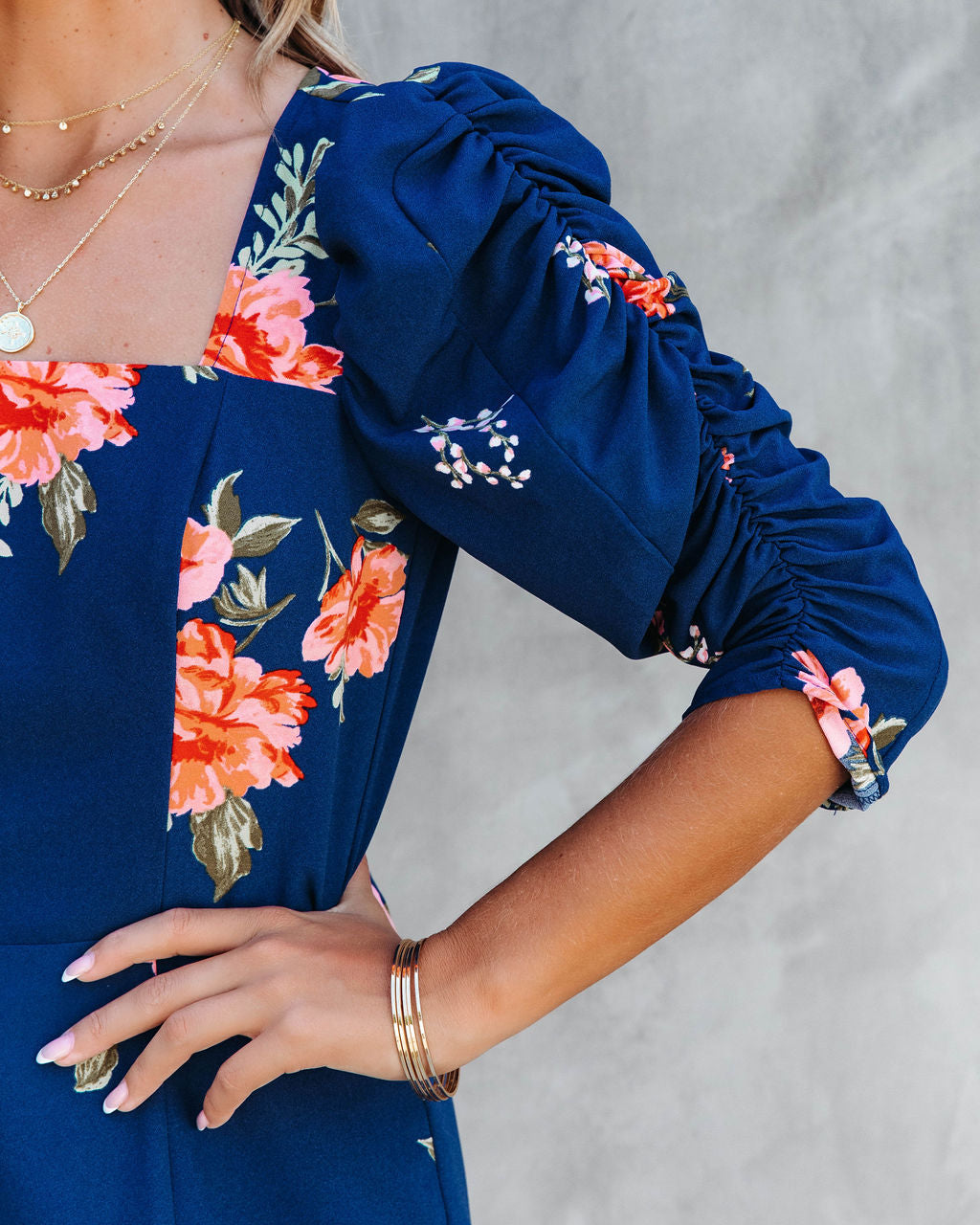 Life Is Peachy Floral Ruched Puff Sleeve Midi Dress - FINAL SALE