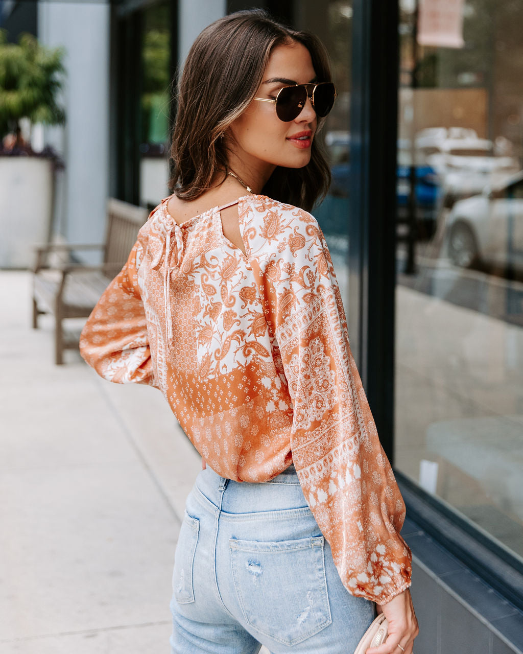 Donna Printed Cutout Top - Clay - FINAL SALE