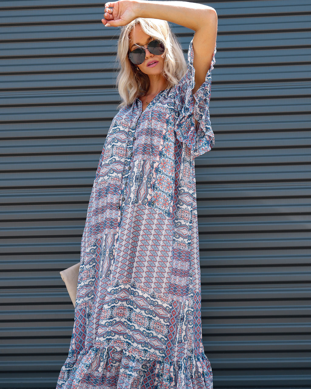 Joleen Patchwork Chiffon Maxi Dress