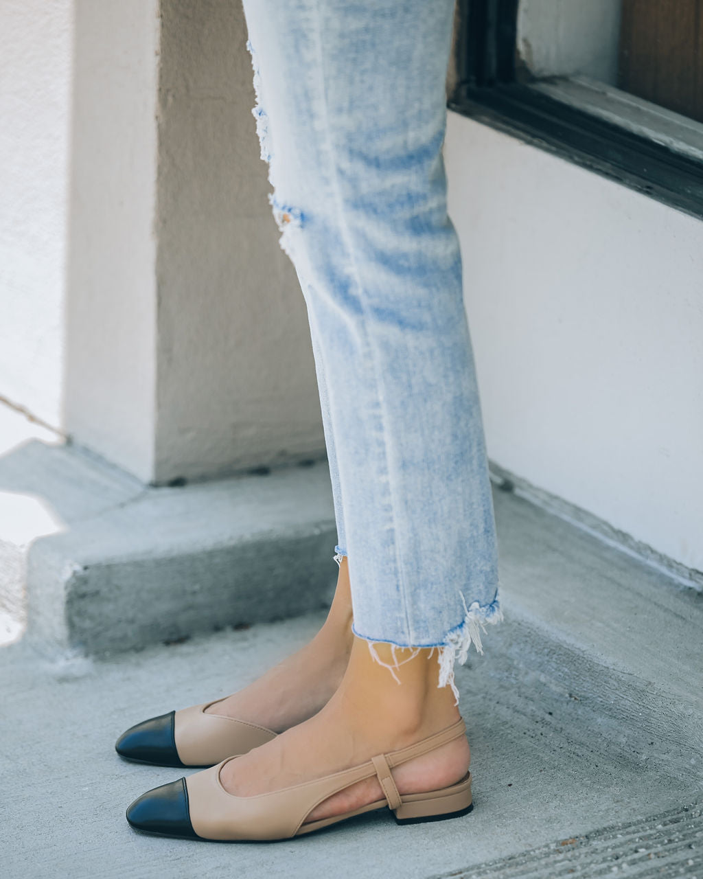 Coco Slingback Flats - Black Beige Combo