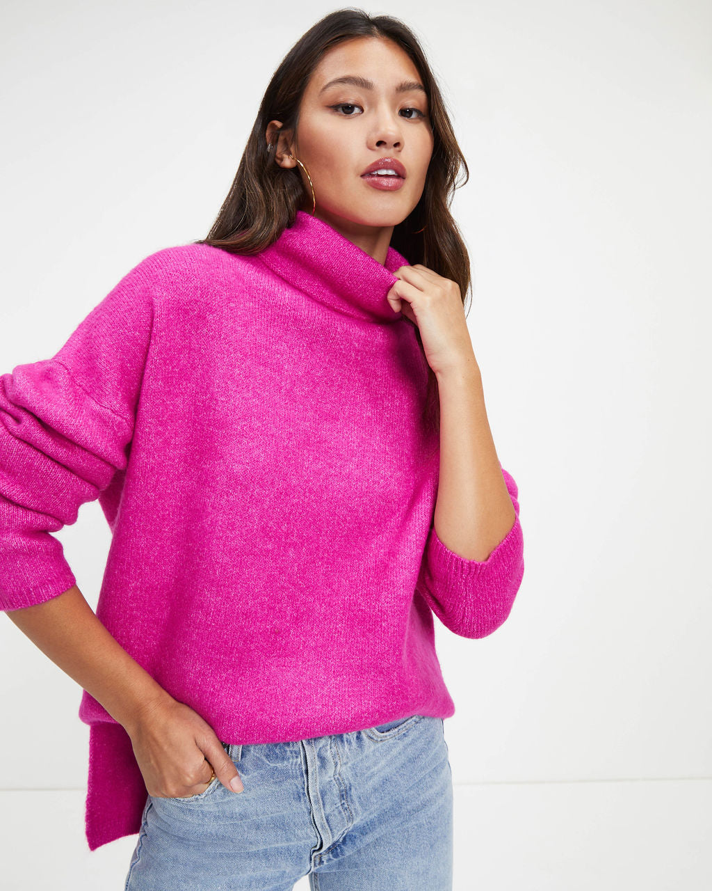 Betsy Cowl Neck Knit Pullover Sweater - Magenta