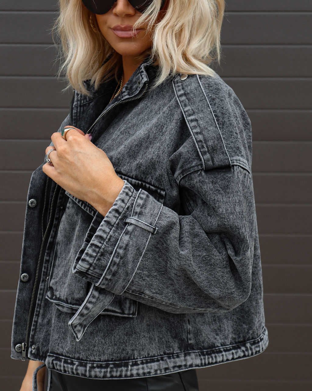 Own It Mineral Wash Denim Jacket - Black
