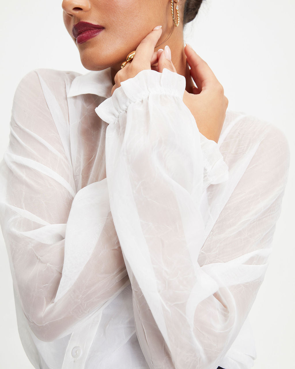 Oh Hey Lucy Organza Button Down Top - White