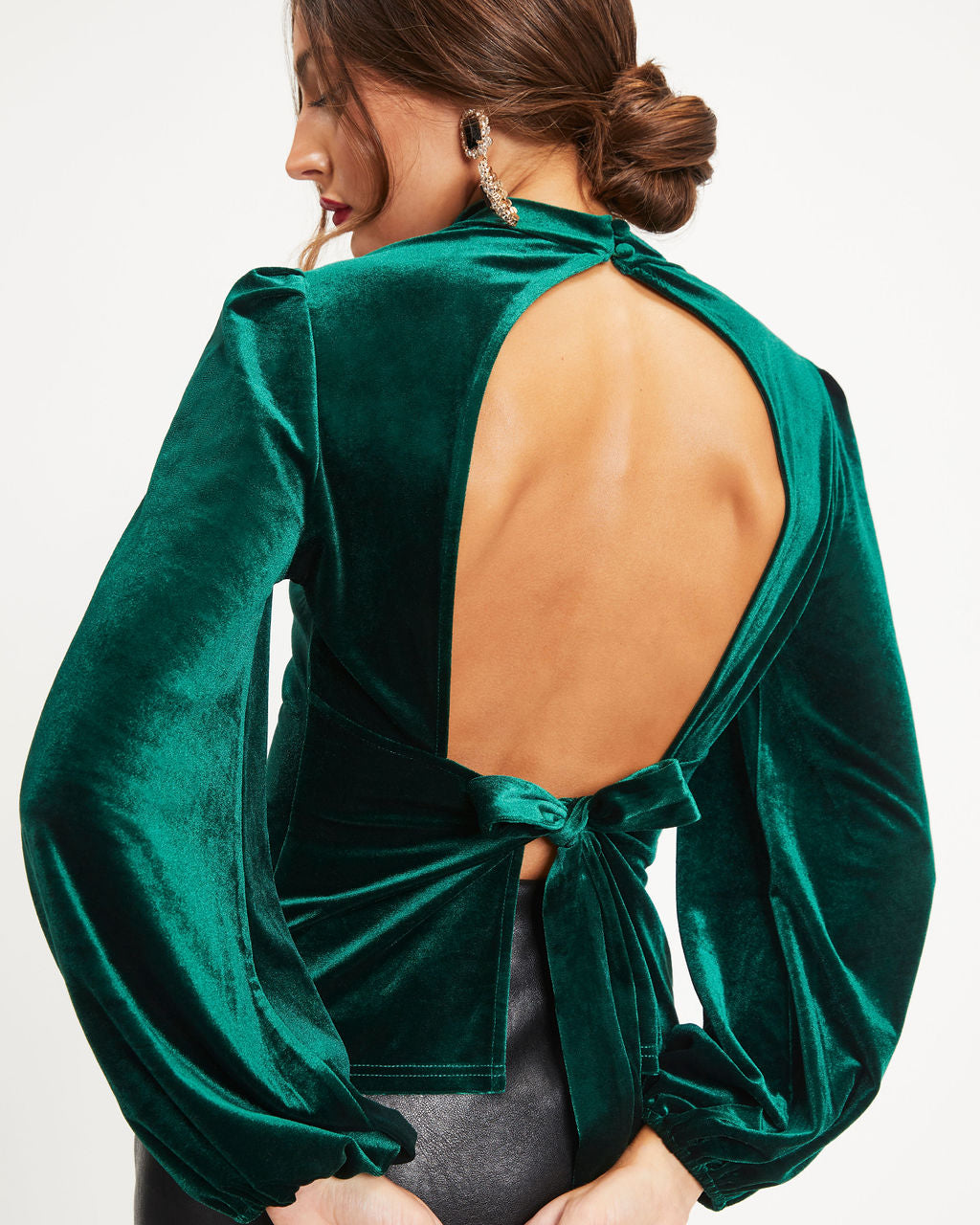 On Another Level Velvet Tie Back Top - Pine