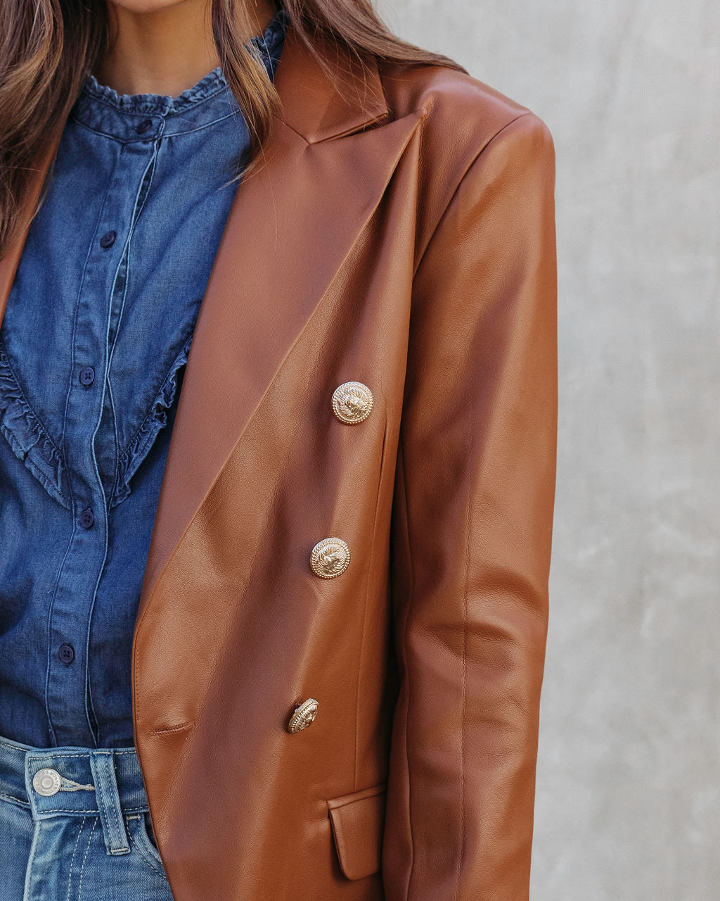 Scout Faux Leather Blazer - Chocolate