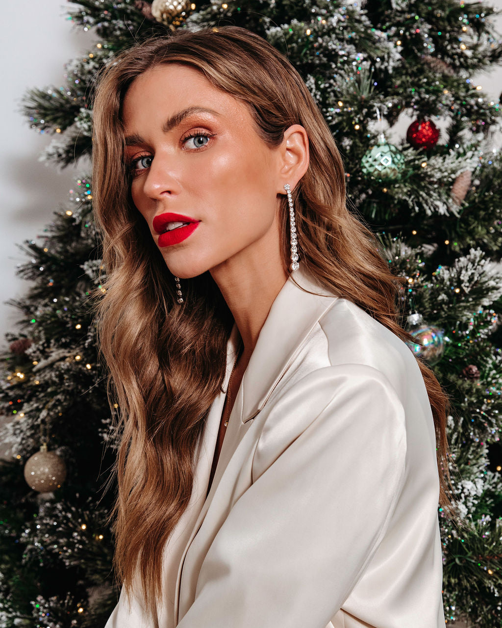 Shashi - Claude Crystal Drop Earrings - Silver