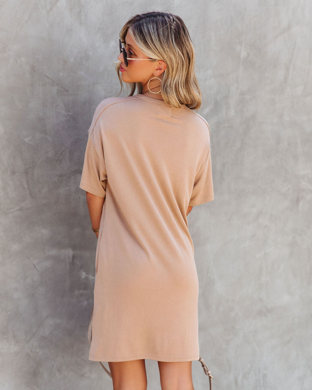 Hailey Pocketed T-Shirt Dress - Camel
