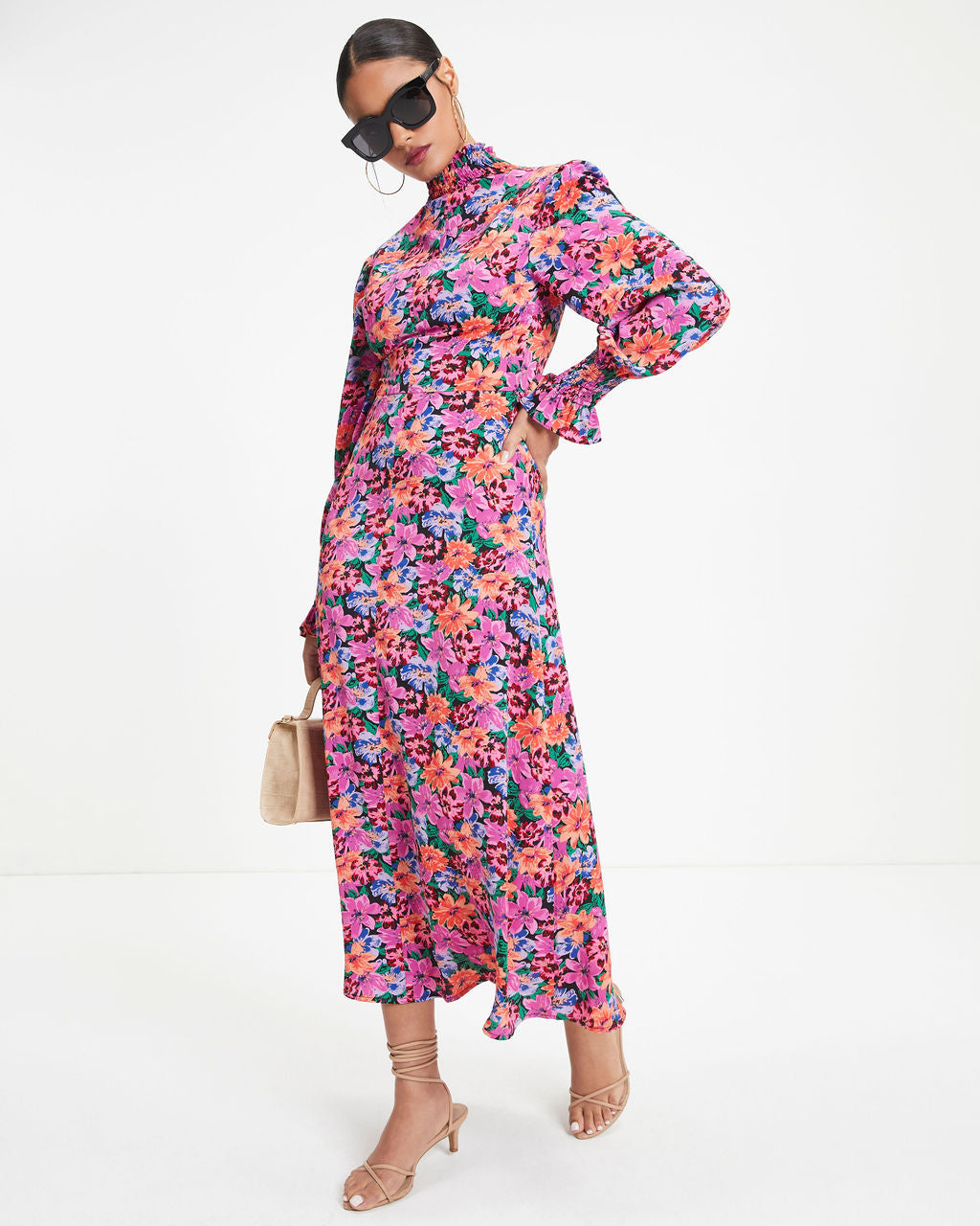 Shayla Floral Mock Neck Midi Dress